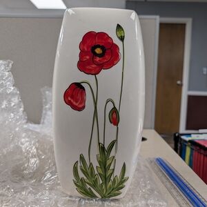 Hand-Painted Ceramic Vase with Red Poppy Design